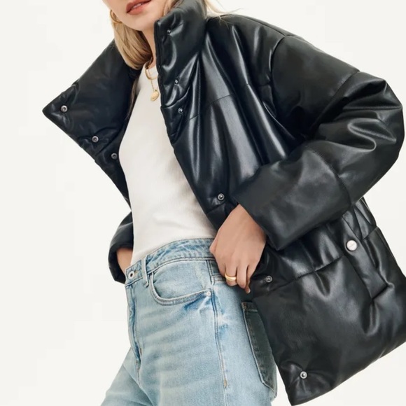 DKNY FAUX LEATHER PUFFER JACKET— XL - Picture 1 of 1